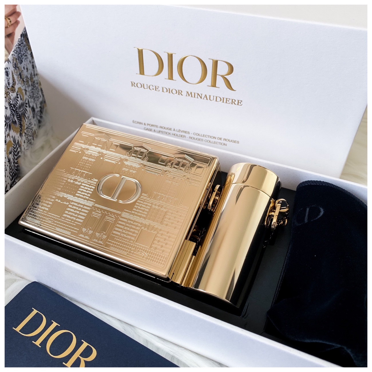 Dior Beaute Clutch Travel Pouch Lipstick Case with Mirror Lipstick Holder  Black